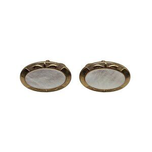 Vintage Swank Gold Tone Mother Of Pearl Cufflinks Mid Century